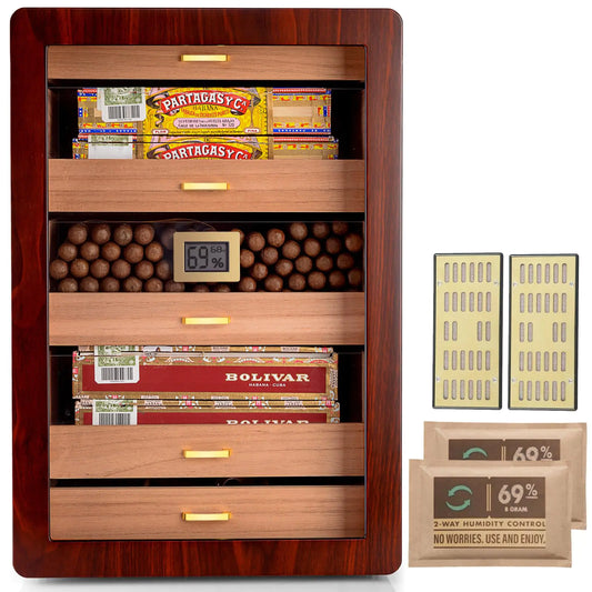 Marvero Cigar Humidors Cedar Wood Humidor with Digital Hygrometer Drawers Humidifiers and Gold-Plated Hardwares. Cigar humidor Cabinet for Men Husband Father 300 Cigars Capacity Walnut Color