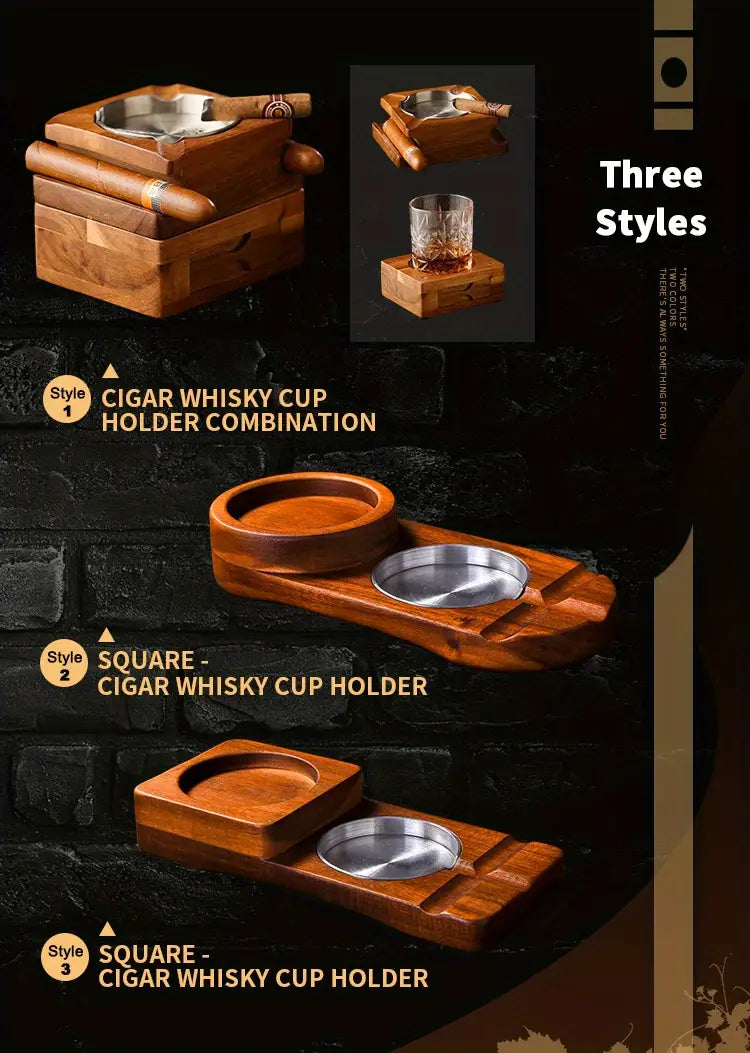 Wooden Cigar Ashtray Coaster and Holder for Gifts