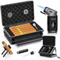 Travel Cigar Humidor Case Set Double-sided Design with Cigar Lighter Built-in V Cutter 2-in-1 Cigar Draw Enhancer/Punch Tool Cigar Holder Humidifier&Hygrometer Cigar Accessories Gift Kit for Men