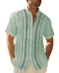 Cuban Guayabera Shirts for Men Short Sleeve Casual Button Down Shirt Band Collar Beach Camp Mexican Shirt Mint Green