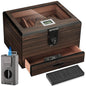 LIHTUN Cigar Humidor and Cigar Lighter Kit Cedar Wood Cigar Case with Digital Hygrometer & Combo Lock Multi-Function All-in-1 Butane Lighter & Humidor Box Cigar Gift for Men Can Hold 60-80 Cigars