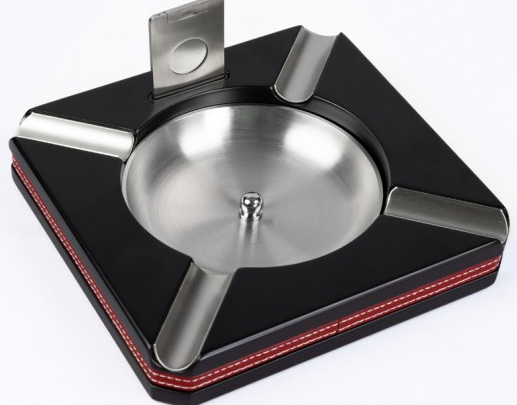 Ashtray w/ Leather Trim & Cutter