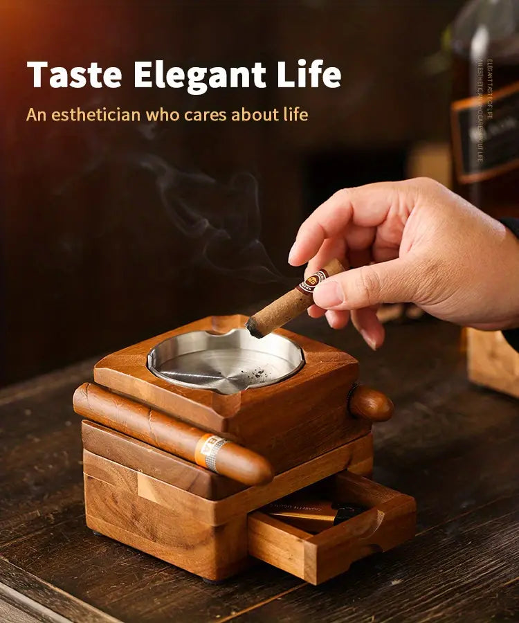Wooden Cigar Ashtray Coaster and Holder for Gifts