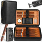 CUBARO Cigar Humidor Case Leather Cedar Wood Cigar Box with Built in Hygrometer and Humidifier 3 in 1 Cigar Torch Lighter V Cut and Punch Cutter Portable Cigar Travel Humidor Kit for Men (Black)