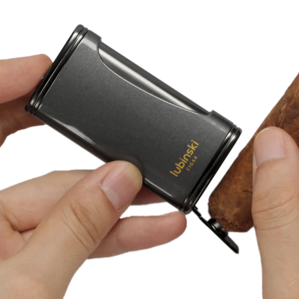 LUBINSKI Flat Flame Cigar Lighter Luxury Metal Butane Gas Torch Lighter High-end Design Cigar Accessories