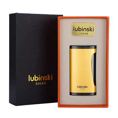 LUBINSKI Flat Flame Cigar Lighter Luxury Metal Butane Gas Torch Lighter High-end Design Cigar Accessories