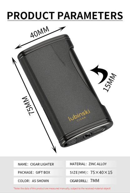 LUBINSKI Flat Flame Cigar Lighter Luxury Metal Butane Gas Torch Lighter High-end Design Cigar Accessories