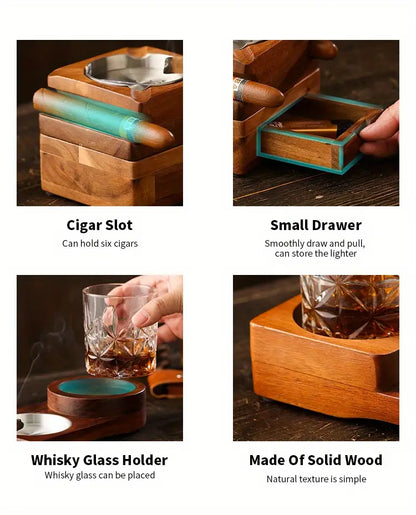 Wooden Cigar Ashtray Coaster and Holder for Gifts