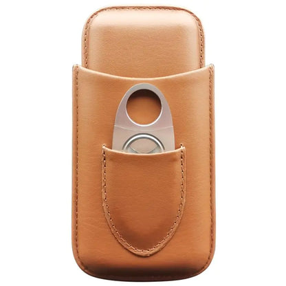 RZZLGY Cigar Case Leather Cigar Travel Case Premium 3- Finger Cigar Accessories Set for Men Cigar Humidor with Silver Stainless Steel Cutter