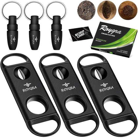 roygra Cigar Cutter Set 2 in 1 V-Cut & Guillotine Cigar Punch - 6 Pack