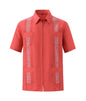 Mens Casual Shirts Guayabera Short Sleeve Zipper Cuban Shirts Mexico Style(RedL)
