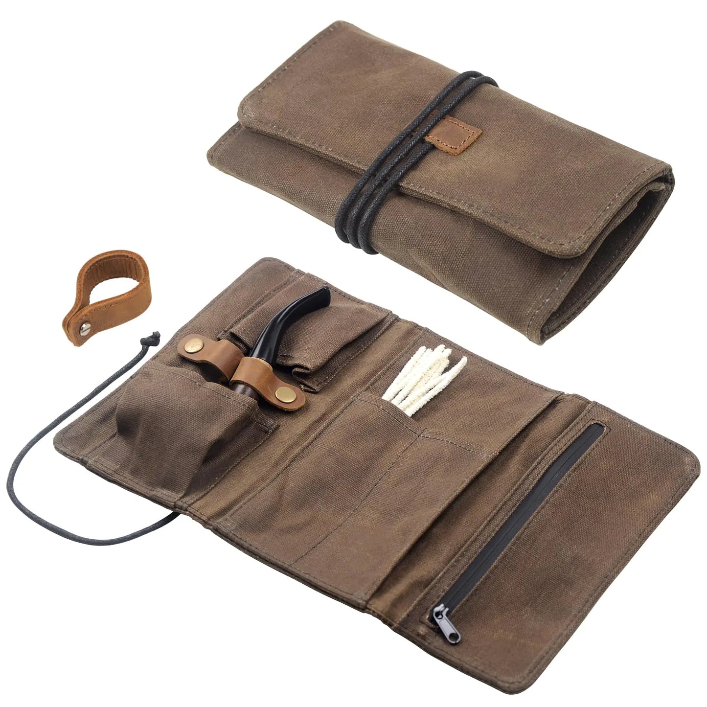 Tobacco Smoking Pipe Pouch Waxed Canvas Pipe Roll Tobacco Pipe Pouch Case Bag Handmade Tobacco Pouch Smoking Pipe Storage Organizer with Tobacco Pipe Stand Filters Cleaning Tools(Not Include Pipes)