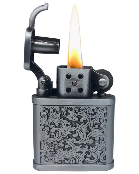 Wheel Lighter Soft Flame Lift Arm Lighters Antique Style Vintage Oil Lighter for Collection/Decorative/Gift/Present (Vines Silver)