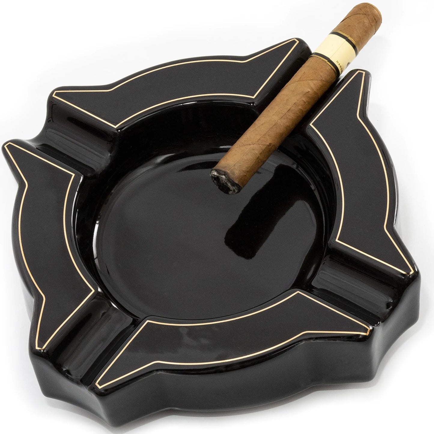 Cigar AshtrayCeramic Cigar Ash TrayBlack Portable AshtrayLarge Ashtray. Perfect cigar stand cigar ashtrays for outdoorscigar accessories for menHeavy cigar ashtrays (BTMN-CCZ)