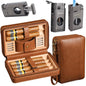 BZWBZ Travel Cigar Humidors Cigar Cutter and Lighter Set Natural Cedar Wood Lined V Cut Cigar Cutter and Cigar Punch Holds 6 Universal Cigars No Butane in Lighter