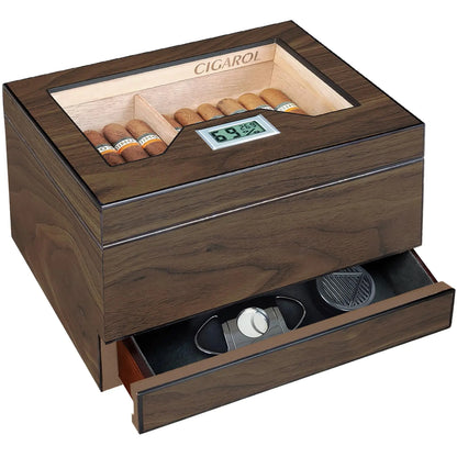 Cedar Cigar Humidor for 20-35 Cigars – Humidity Control Airtight Storage Spanish Cedar Lining Freshness & Aroma Preservation Luxury Gift for Cigar Enthusiasts