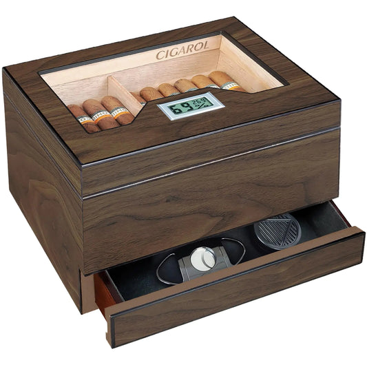 Cedar Cigar Humidor for 20-35 Cigars – Humidity Control Airtight Storage Spanish Cedar Lining Freshness & Aroma Preservation Luxury Gift for Cigar Enthusiasts